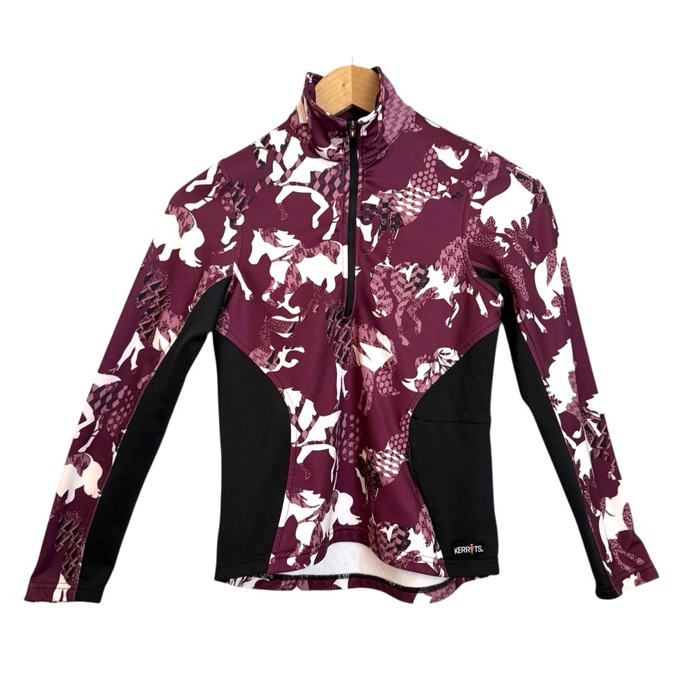 Kerrits Horse Print Quarter Zip Top Equestrian Girls Size M Purple Riding Shirt